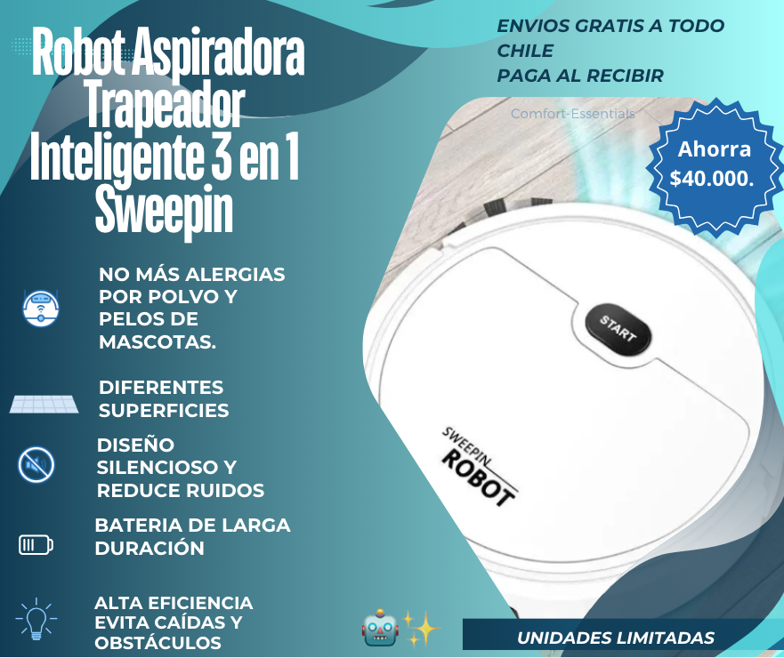 🤖✨ Robot Aspiradora Trapeador Inteligente 3 en 1 Sweepin - ¡Adiós a la suciedad! 🧹🌀