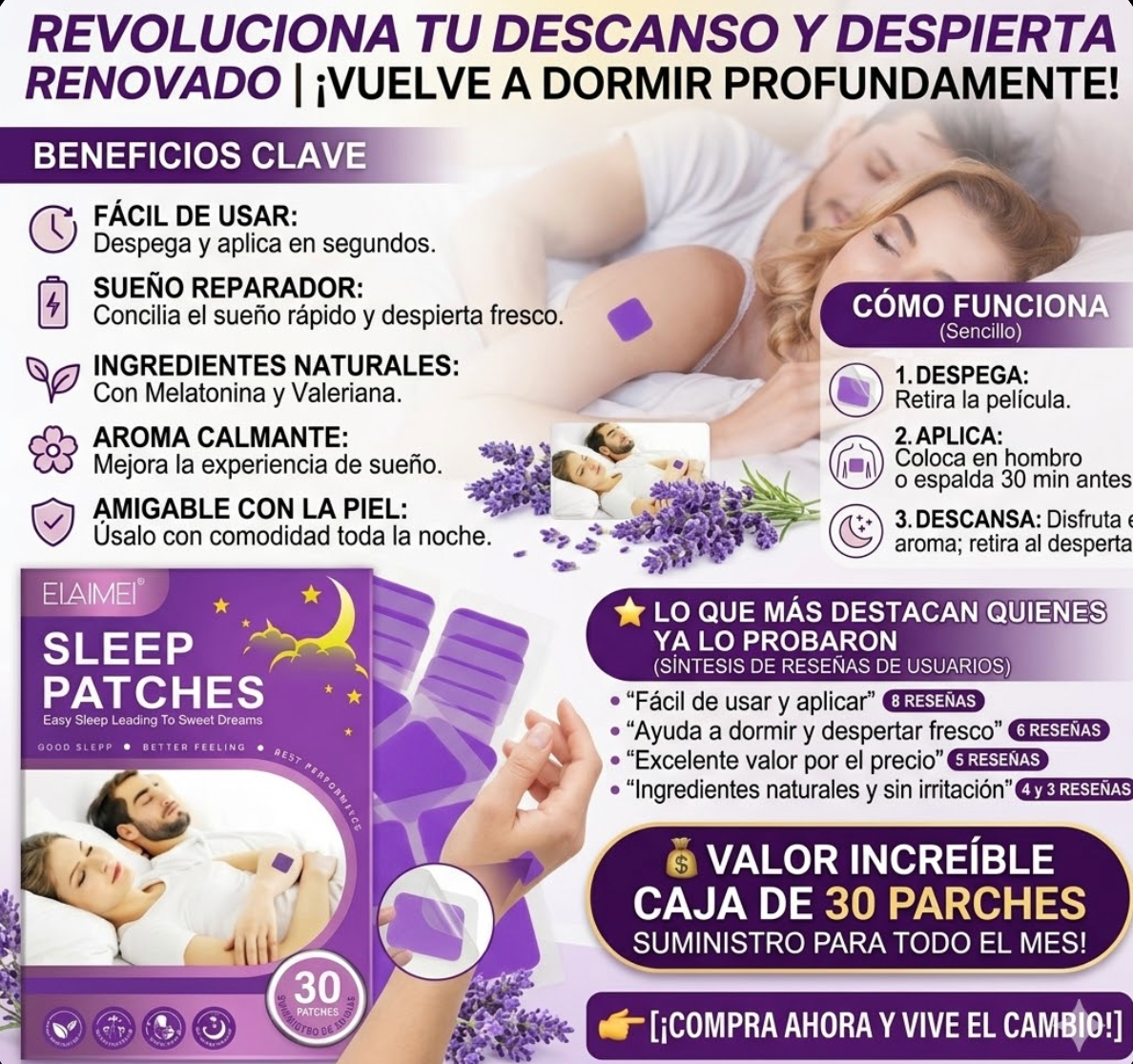 🌙 Sleep Patch-30 parches relajantes para dormir✨ Duerme mejor, vive mejor: Descubre el secreto para una buena noche de sueño.
