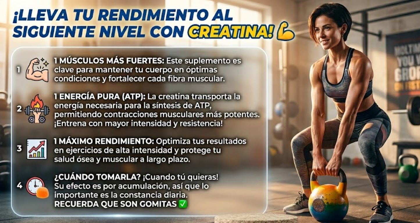 Kreatina Gummies: Enfoque mental máximo y fuerza diaria 🧠🚀