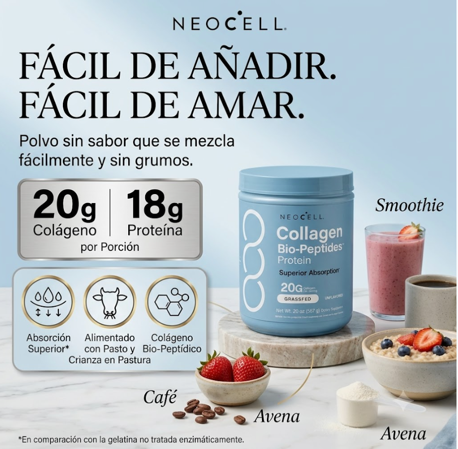 NEOCELL® COLLAGEN BIO-PEPTIDES™: Rejuvenece tu piel y fortalece tus articulaciones desde el interior ✨💧