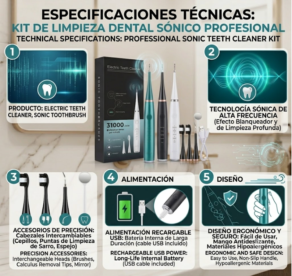 Electric Teeth Cleaner, Sonic Toothbrush: Elimina el sarro y recupera tu sonrisa blanca en minutos 🦷✨