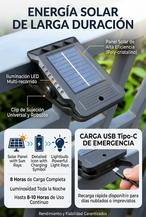 Lámpara Solar con Clip: Seguridad al instante y sin gastar en electricidad 🛡️💡 2 X 1