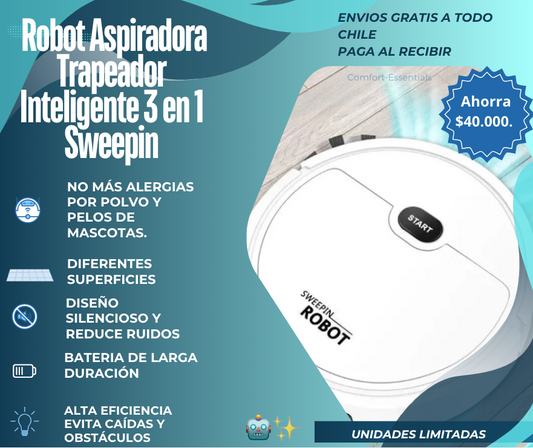 🤖✨ Robot Aspiradora Trapeador Inteligente 3 en 1 Sweepin - ¡Adiós a la suciedad! 🧹🌀