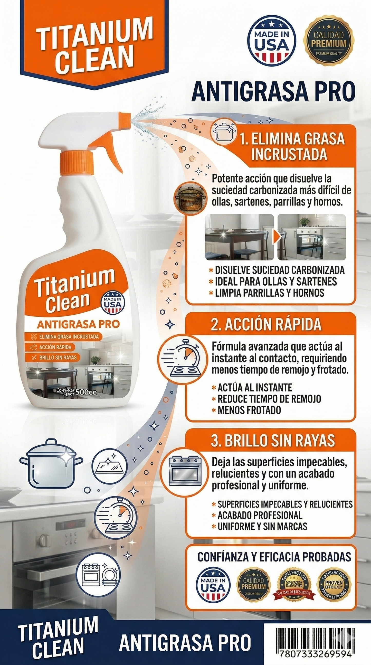Titanium clean - limpieza y destructor de grasa al instante, lleva 3x1