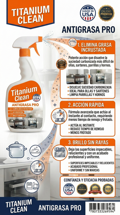 Titanium clean - limpieza y destructor de grasa al instante, lleva 3x1