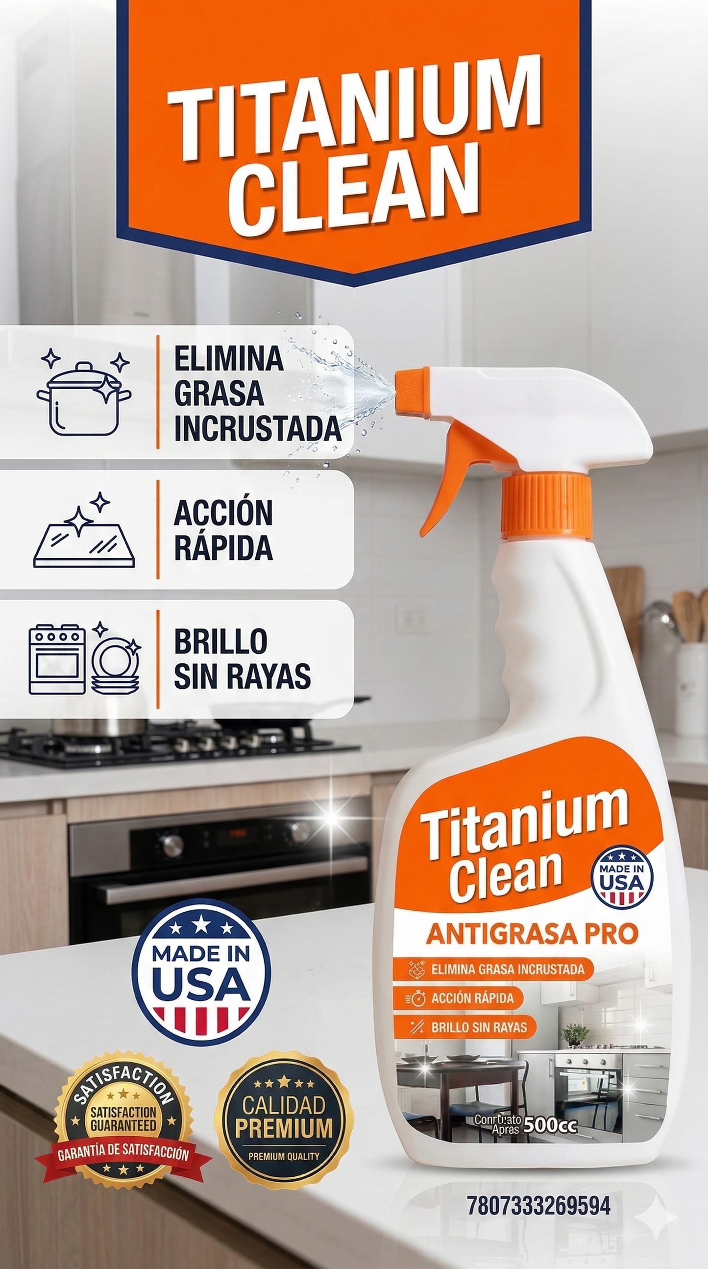 Titanium clean - limpieza y destructor de grasa al instante, lleva 3x1
